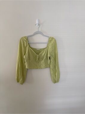 Light Green Cropped Peasant Top - Women's
